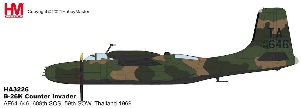 Douglas B26K Counter Invader AF64-646, 609th SOS, 59th SOW, Thailand 1969 Product code HA3226