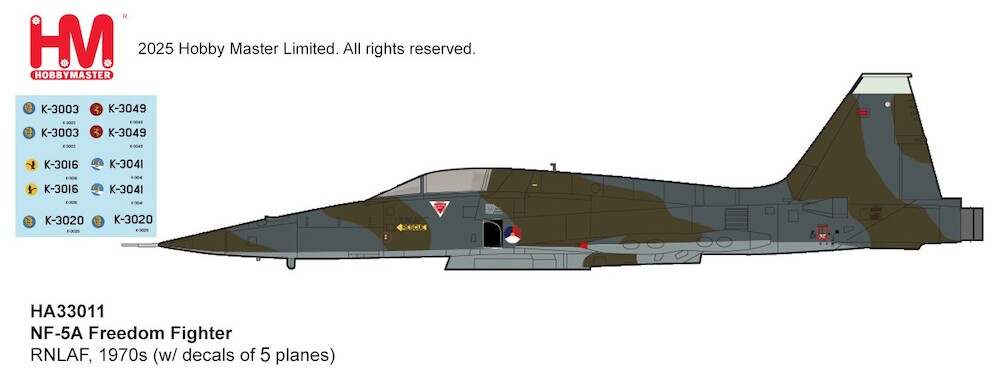 hobbymaster-ha33011-northrop-f-5a-freedom-fighter-rnlaf-klu-royal-netherlands-air-force-1970s-w-decal-for-5-planes-x64-215321_0